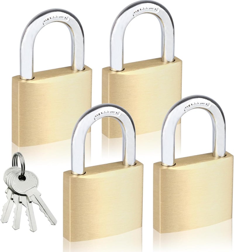Fuaxat 4Pack Solid Brass Padlocks Keyed Alike, 1-1/2" Locker Lock with Keys, Weatherproof Padlock with Same Keys for Sheds, Storage Unit, School Gym Locker, Fence, Toolbox, Gate, Warehouse - Image 1